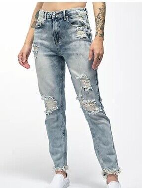 Almost Famous Acid Wash Distressed Light Wash Jeans Size 5